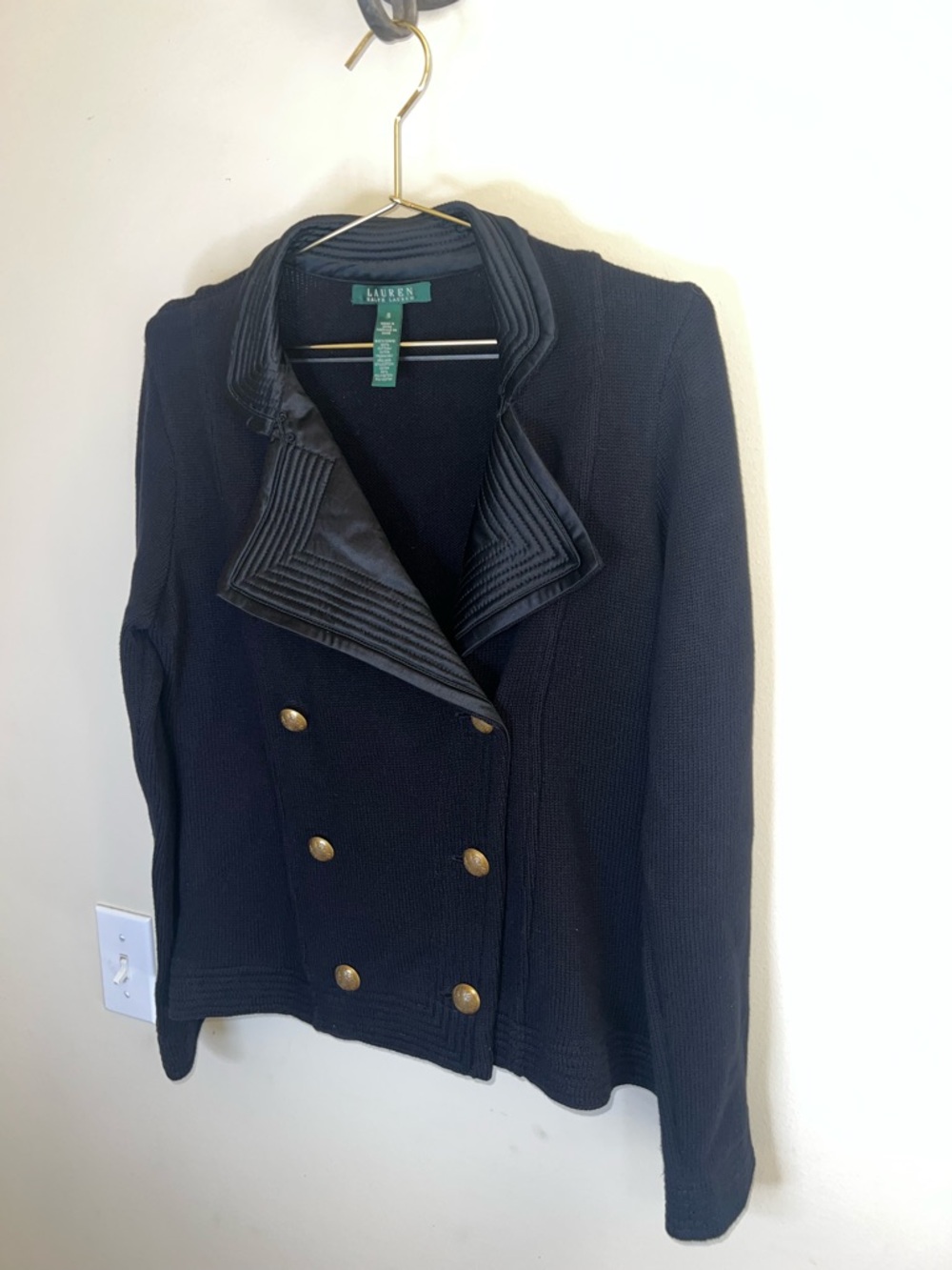 Lauren Ralph Lauren Black Military Knit Jacket Gold Crest Buttons Small - Picture 2 of 15